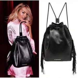 Victoria’s Secret Women’s Black Fringed Faux Leather Backpack NWOT